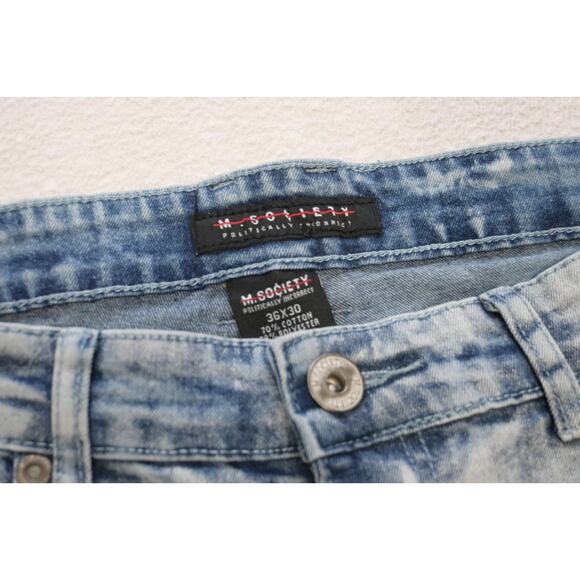 M. Society Slim Taper Stretch Distressed Denim Blue Jeans Mens Size 36 x 30 - Picture 8 of 10